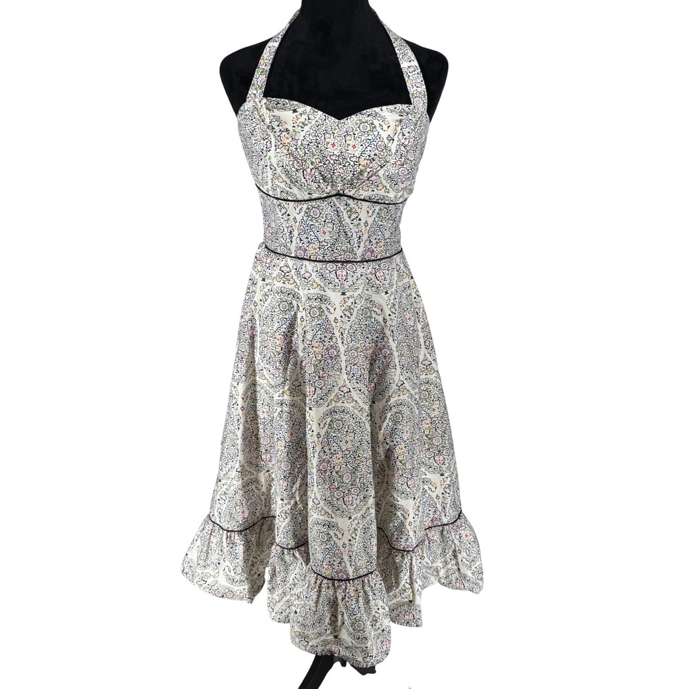 Girls from Savoy Anthropologie Pin Up Floral Paisley Halter Midi‎ Dress Size 6